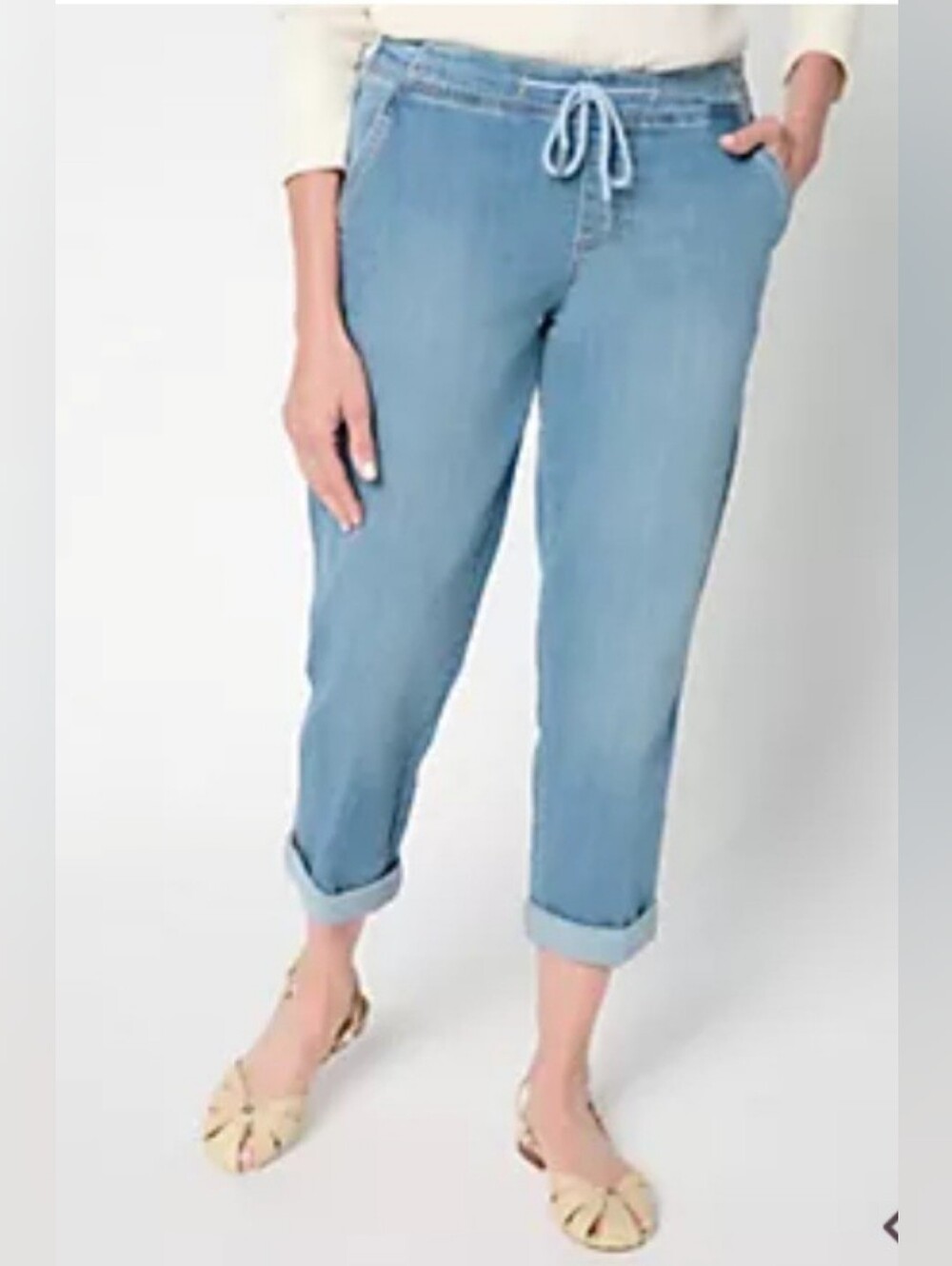 New Tie Front Cuffed Pant Drawstring Crop Women’s Jeans 12